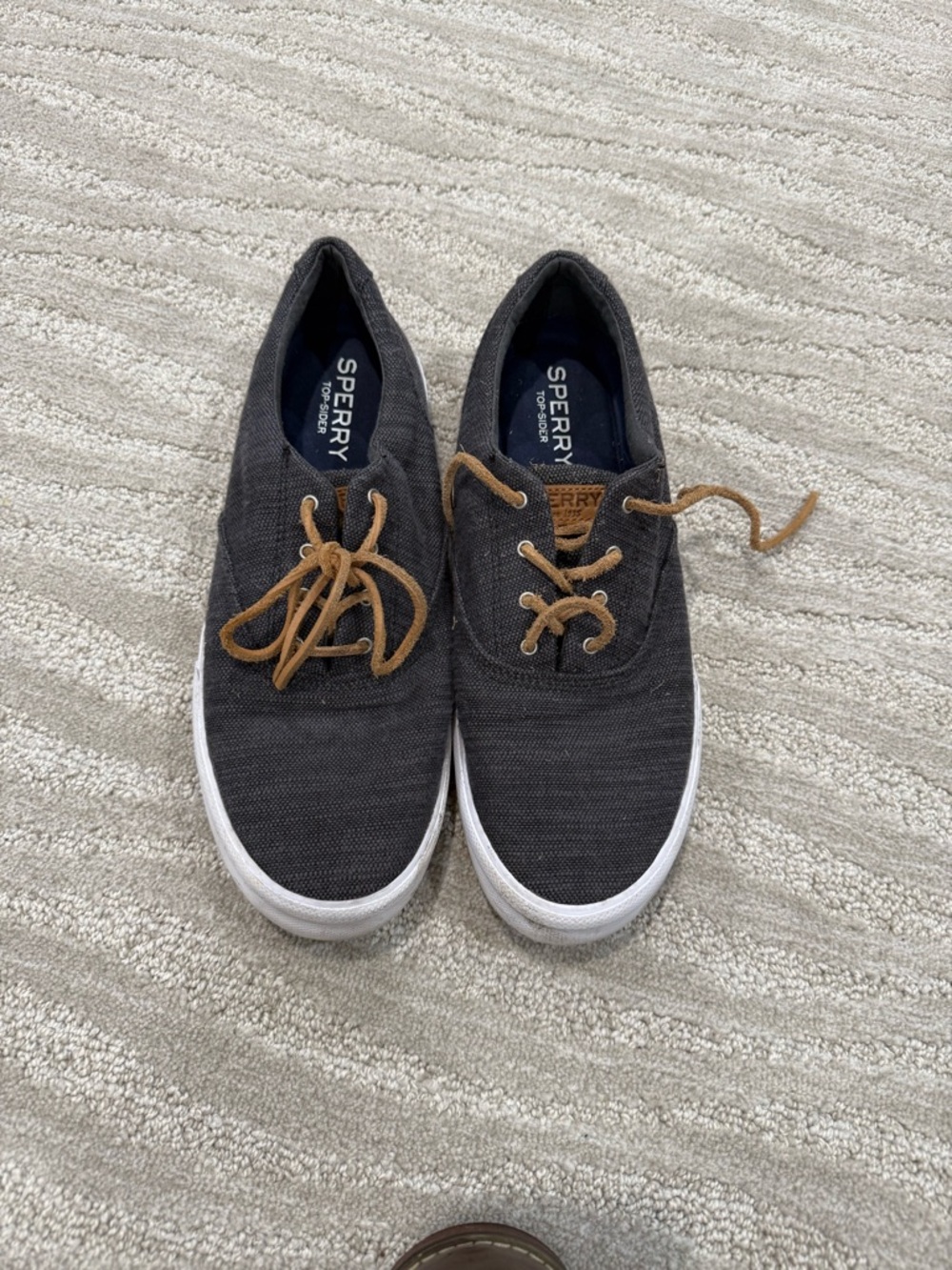 Sperry Men's Charcoal Canvas Boat Shoes with Tan Laces